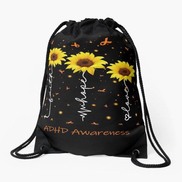 Sunflower Faith Hope Love ADHD Awareness Drawstring Bag