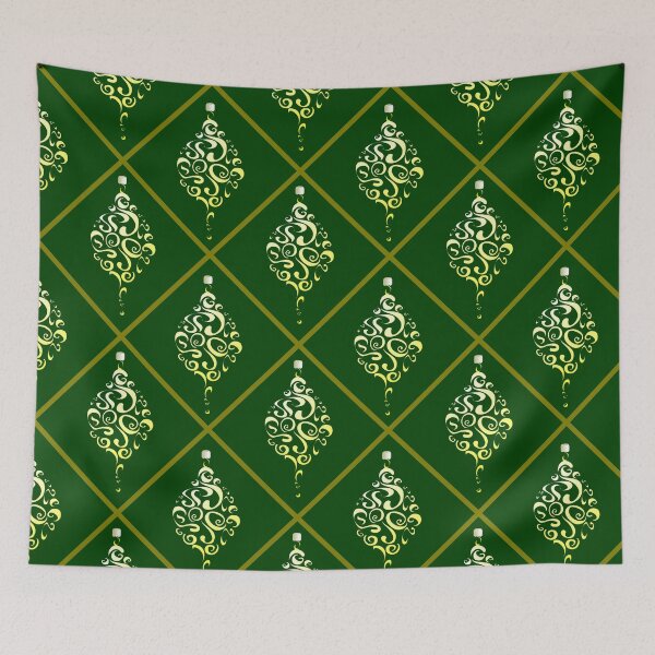Item preview, Gold Holiday Ornaments Diagonal on Green 5748 designed and sold by Art in My Loft.