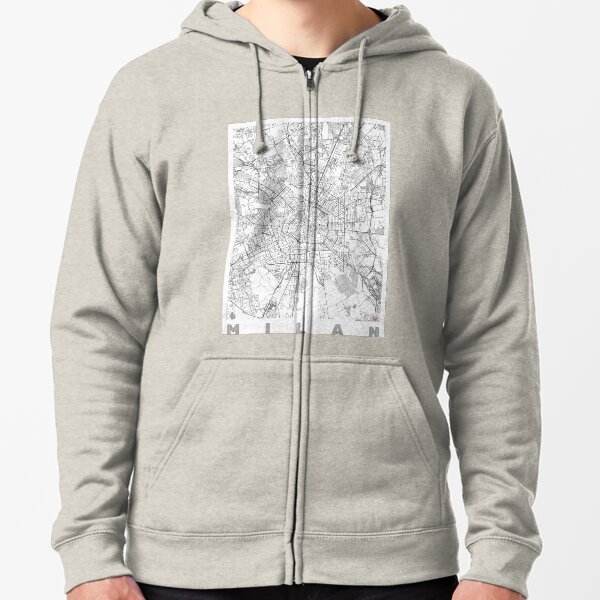 Línea del mapa de Milán Sudadera con capucha y cremallera