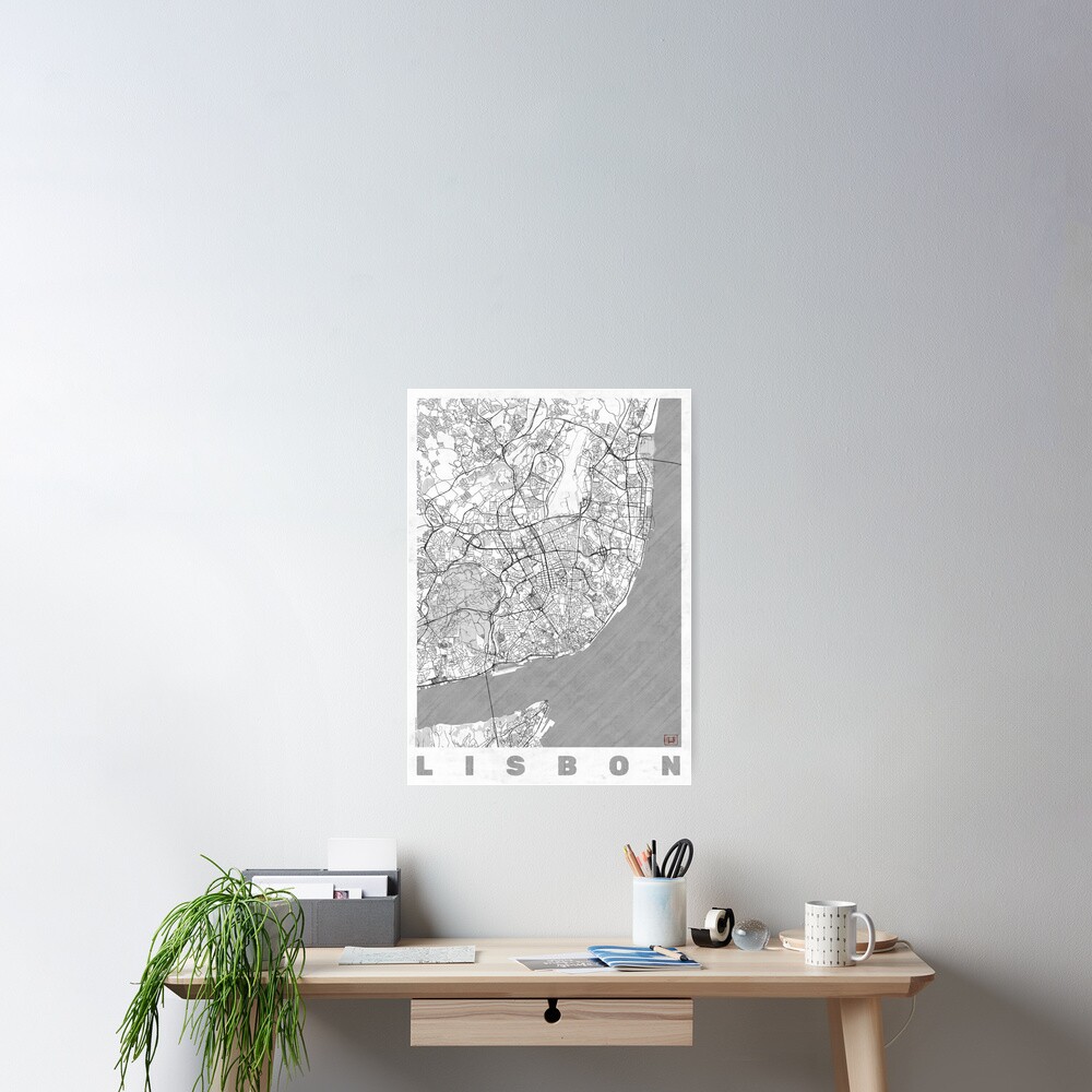 Lisbon Map Line Poster