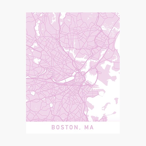 Aperçu de l'œuvre Boston MA Minimal Clean Modern Map Impression photographique en rose créée et vendue par MarzStudio.