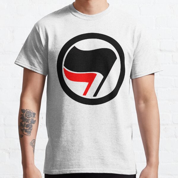 Vista previa del artículo con la obra «Logotipo antifascista», diseñado y vendido por Good-Looking Corpse.