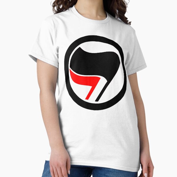 Vista previa del artículo con la obra «Logotipo antifascista», diseñado y vendido por Good-Looking Corpse.
