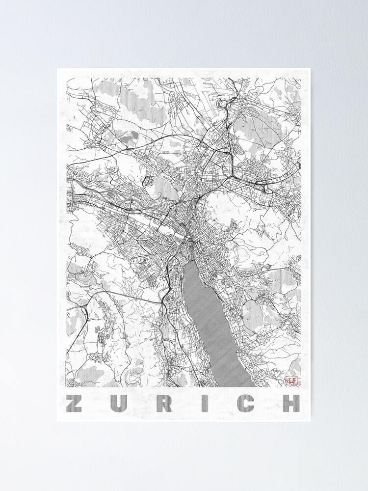 Thumbnail 2 of 3, Poster, Zurich Map Line designed and sold by HubertRoguski.