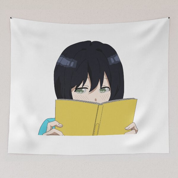 Item preview, Cute embarrassed anime short black hair girl reading a book designed and sold by brendanre.