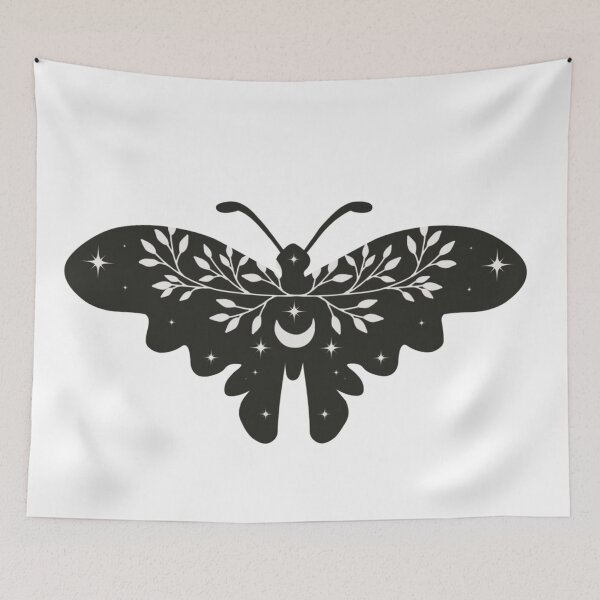 Item preview, Crescent Moon and Butterfly With Folk Art Wild Flowers and celestial stars minimal Nursery Colors designed and sold by Monica Laipple.
