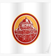Dome of Florence Cathedral Front Woodcut Poster