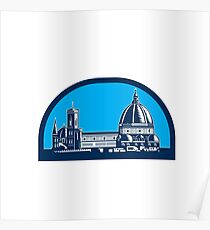 Dome of Florence Cathedral Retro Woodcut Poster