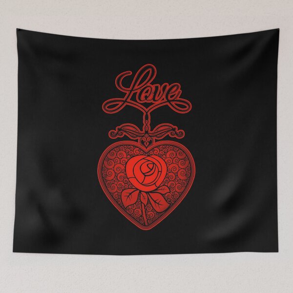 Item preview, LOVE HEART (Rose and Text) - Black/Red designed and sold by ifourdezign.