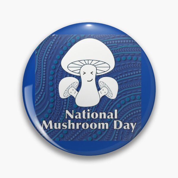 Item preview, National Mushroom Day - blue background white letters smirk designed and sold by FlorenciaBliss.