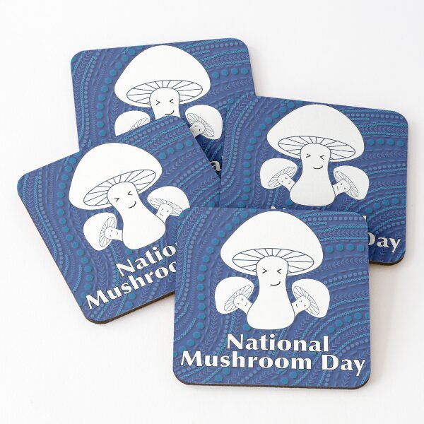 Item preview, National Mushroom Day - blue background white letters smirk designed and sold by FlorenciaBliss.