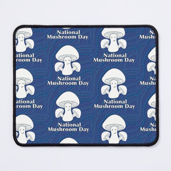 Item preview, National Mushroom Day - blue background white letters smirk designed and sold by FlorenciaBliss.