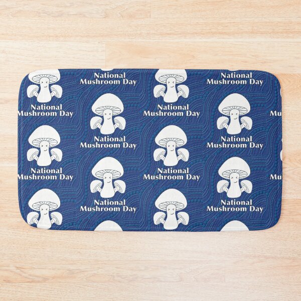 Item preview, National Mushroom Day - blue background white letters smirk designed and sold by FlorenciaBliss.