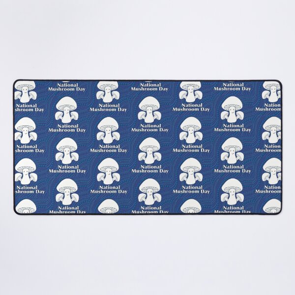 Item preview, National Mushroom Day - blue background white letters smirk designed and sold by FlorenciaBliss.