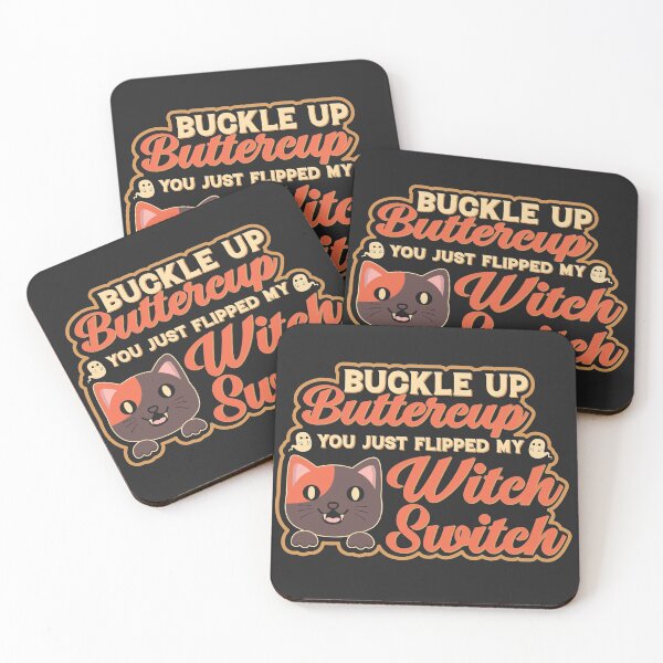 Item preview, Cat Buckle Up Buttercup Witch Switch Halloween Quote designed and sold by AweSoMe Shirts.