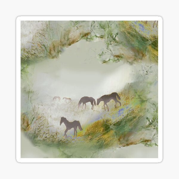 horses, fog, greenery, autumn breath, endless pattern Sticker
