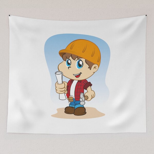 Item preview, Illustration of a child dressed professional contractor, builder or architect with tools in hand  designed and sold by LucianoCosmo.