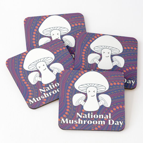 Item preview, National Mushroom Day - blue orange background white letters smirk designed and sold by FlorenciaBliss.
