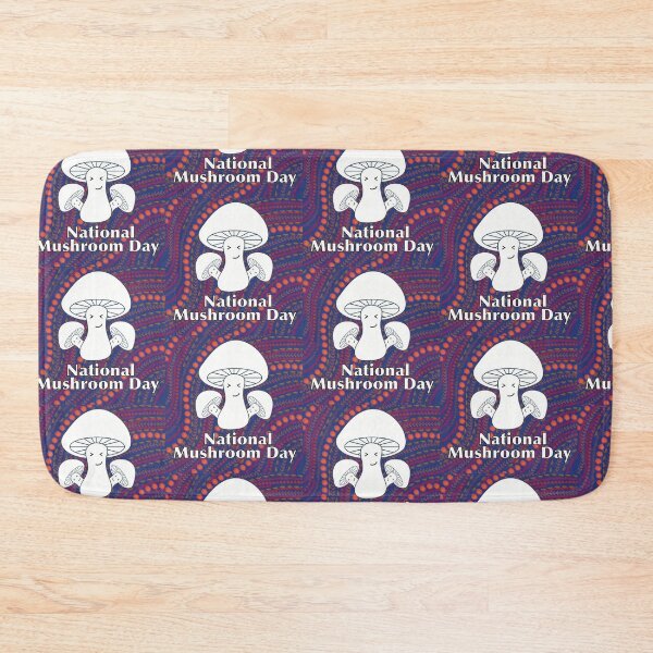 Item preview, National Mushroom Day - blue orange background white letters smirk designed and sold by FlorenciaBliss.