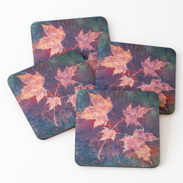 Item preview, Autumn leaves cyanotype with rain drops 1 designed and sold by Red Witch Art.