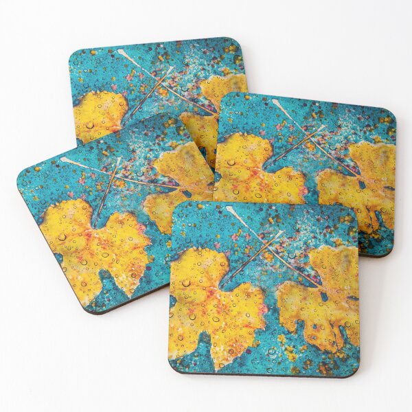 Item preview, Autumn leaves cyanotype with water drops 2 designed and sold by Red Witch Art.