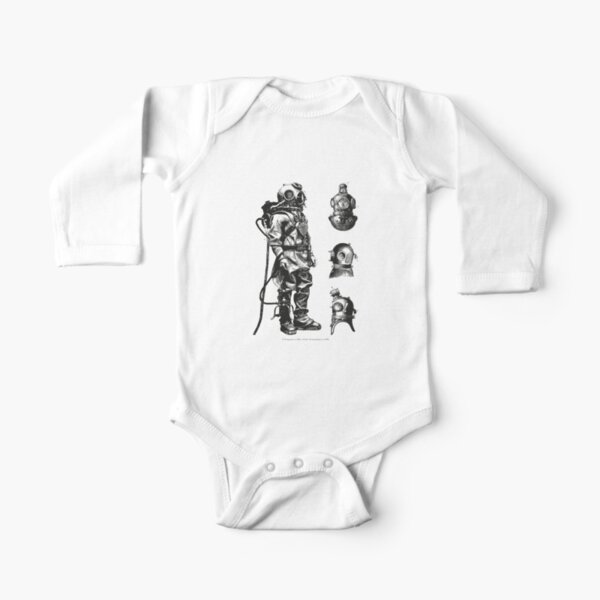 Vintage Deep Sea Diver | Nautical | Black and White | Long Sleeve Baby One-Piece