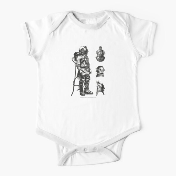 Vintage Deep Sea Diver | Nautical | Black and White | Short Sleeve Baby One-Piece