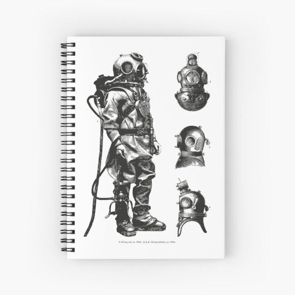 Vintage Deep Sea Diver | Nautical | Black and White | Spiral Notebook