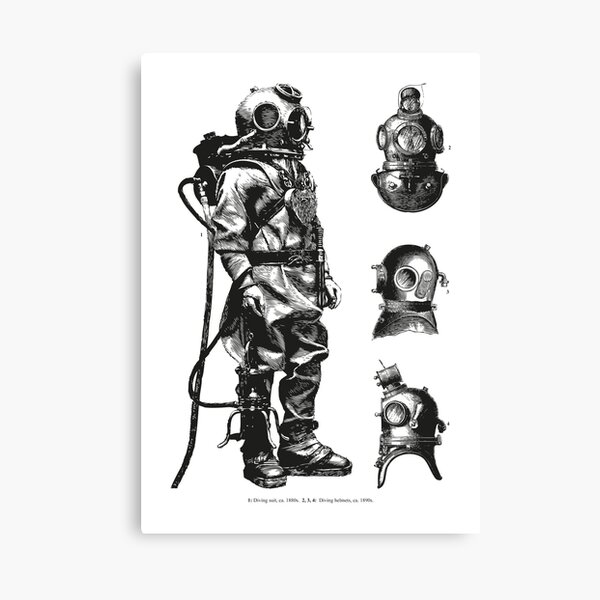 Vintage Deep Sea Diver | Nautical | Black and White | Canvas Print