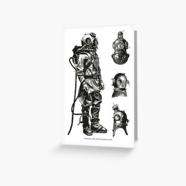 Vintage Deep Sea Diver | Nautical | Black and White | Greeting Card