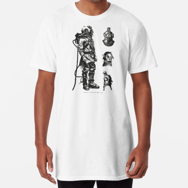 Vintage Deep Sea Diver | Nautical | Black and White | Long T-Shirt