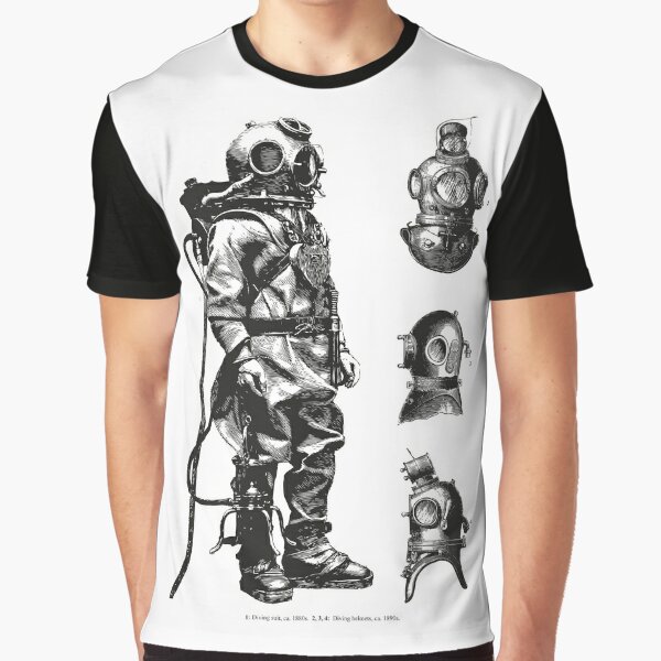 Vintage Deep Sea Diver | Nautical | Black and White | Graphic T-Shirt