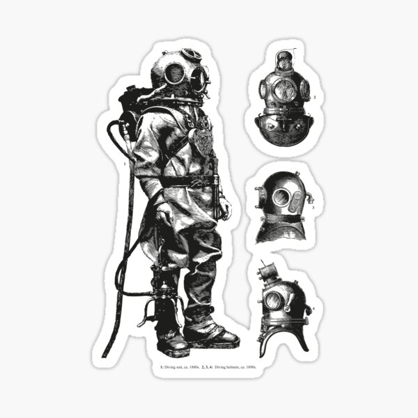 Vintage Deep Sea Diver | Nautical | Black and White | Sticker