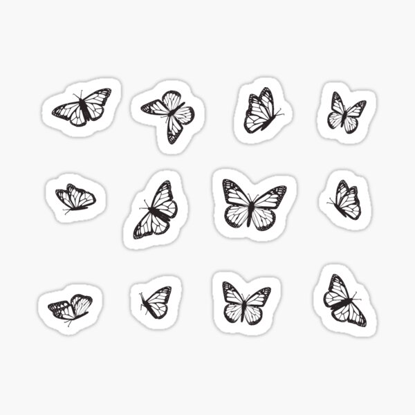 Mini Light Black and White Monarch Butterfly Boho Sticker 12 Pack Sticker
