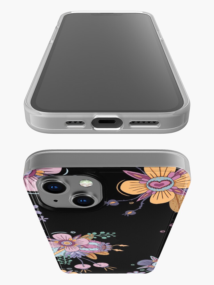 Alternate view of Colorful Flowers - Black iPhone Case