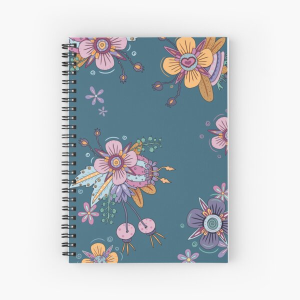 Colorful Flowers - Teal Spiral Notebook