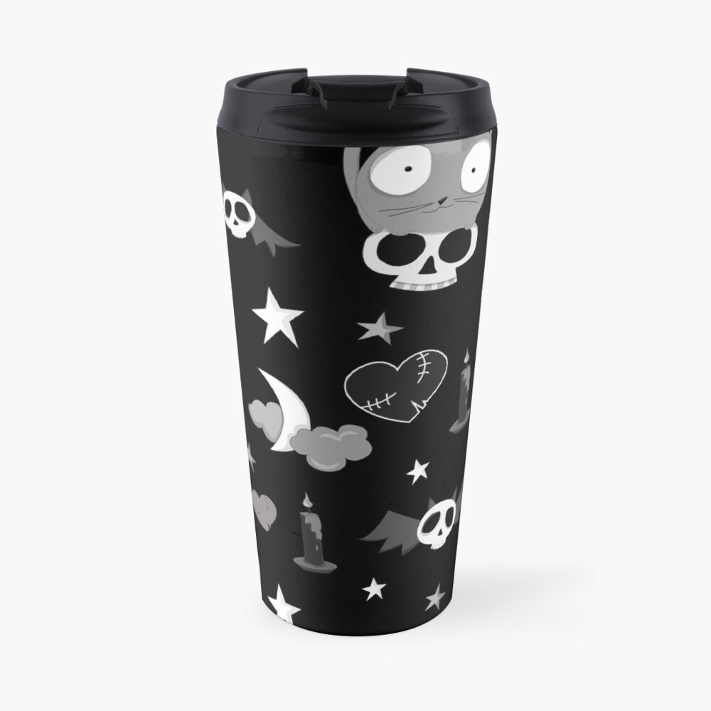 Skull Cat Pattern by Nicola Milan Travel Mug