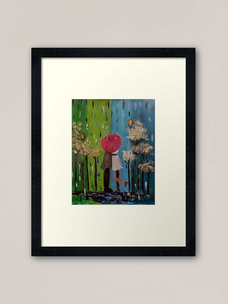 Alternate view of A couple having a kiss in the rain under the umbrella in a park Framed Art Print