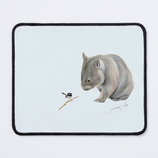Artikelvorschau, Wombat und Blauer Zaunkönig mit Unterschrift. Prächtiger blauer Feenzaunkönig. entworfen und verkauft von RachaelCurryArt.
