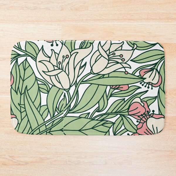 Item preview, Delicate Flowy Floral Sage Green Pink and Cream Stained Glass Effect designed and sold by kindtoearth.