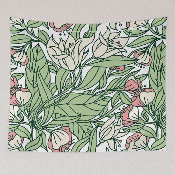 Item preview, Delicate Flowy Floral Sage Green Pink and Cream Stained Glass Effect designed and sold by kindtoearth.