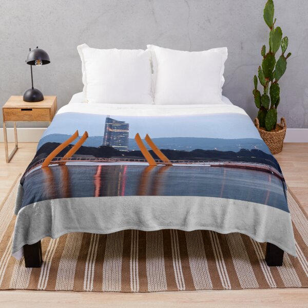 Item preview, Pedestrian bridge and skyscraper on Danube river at night in Vienna designed and sold by goceris.