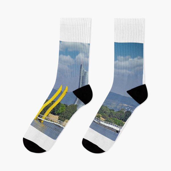 Item preview, Pedestrian bridge and skyscraper on Danube river in Vienna designed and sold by goceris.