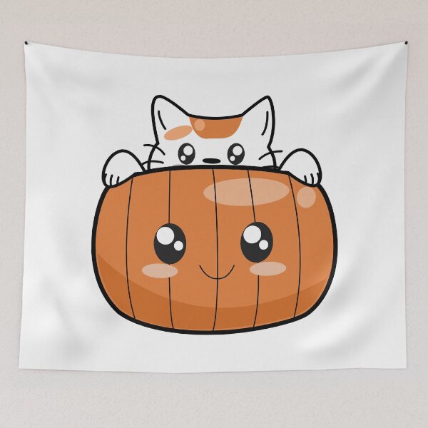 Item preview, Kawaii Cat Peeking Behind Pumpkin | Halloween designed and sold by DAFIN.