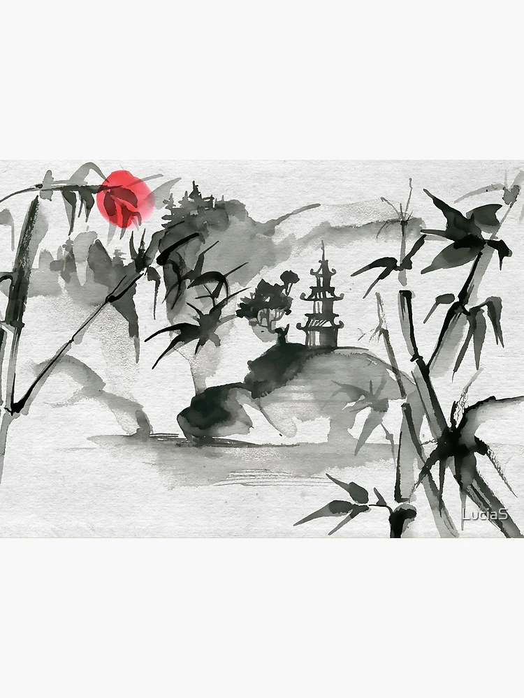 Antique Japanese Edo Period Sumi-E Ink Landscape Painting