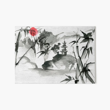 屏風　Sumi-e a painting in black ＆white UNSOLO6 Original Sumi ink painting on wash paper 40cmx28cm