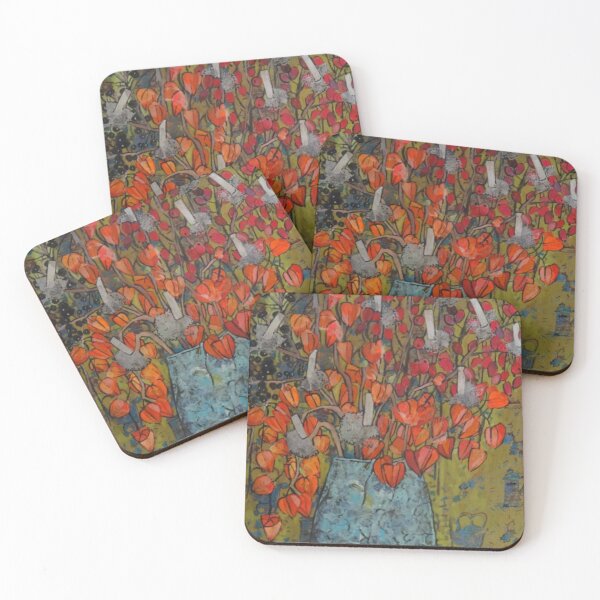 Item preview, bright autumn picture with orange lantern flowers and elderberry designed and sold by Ursula Katrin Kranz.