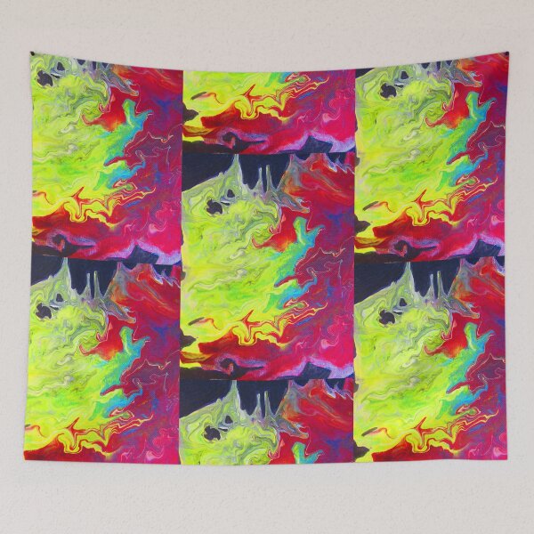 Item preview, Gargoyle fighting Dragon | psychedelic pour art red and yellow   designed and sold by AkiruzArt.
