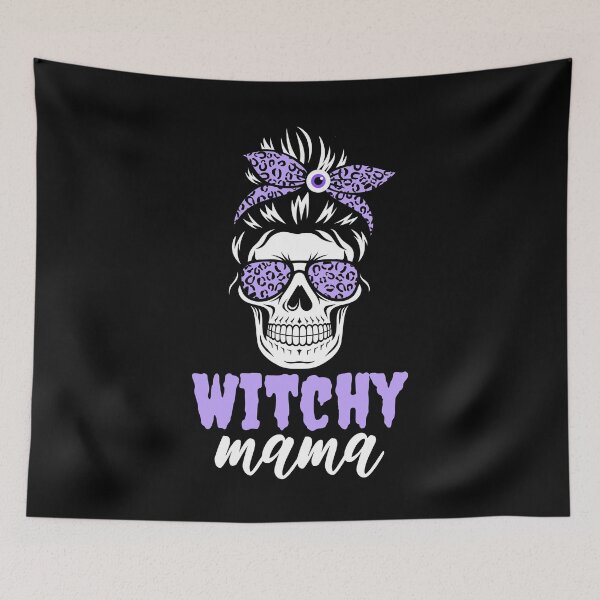 Item preview, Witchy Mama Halloween Mom Life Messy Bun Skull With Sunglasses Leopard Print Lazy Costume  designed and sold by AnyKitty.