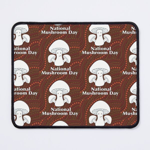 Item preview, National Mushroom Day - brown background white letters smirk designed and sold by FlorenciaBliss.